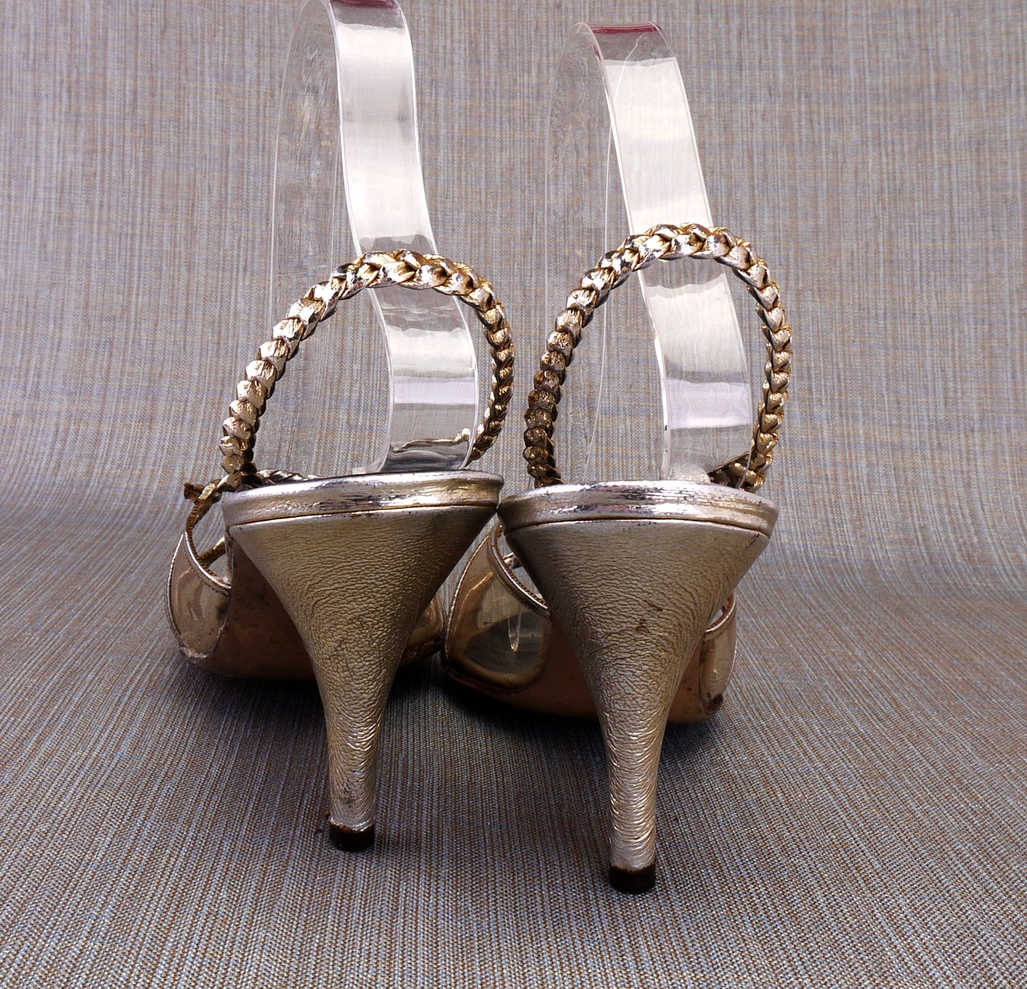 1950s Lotus Lucite and Gold Plaited Leather Sandals UK 5.5