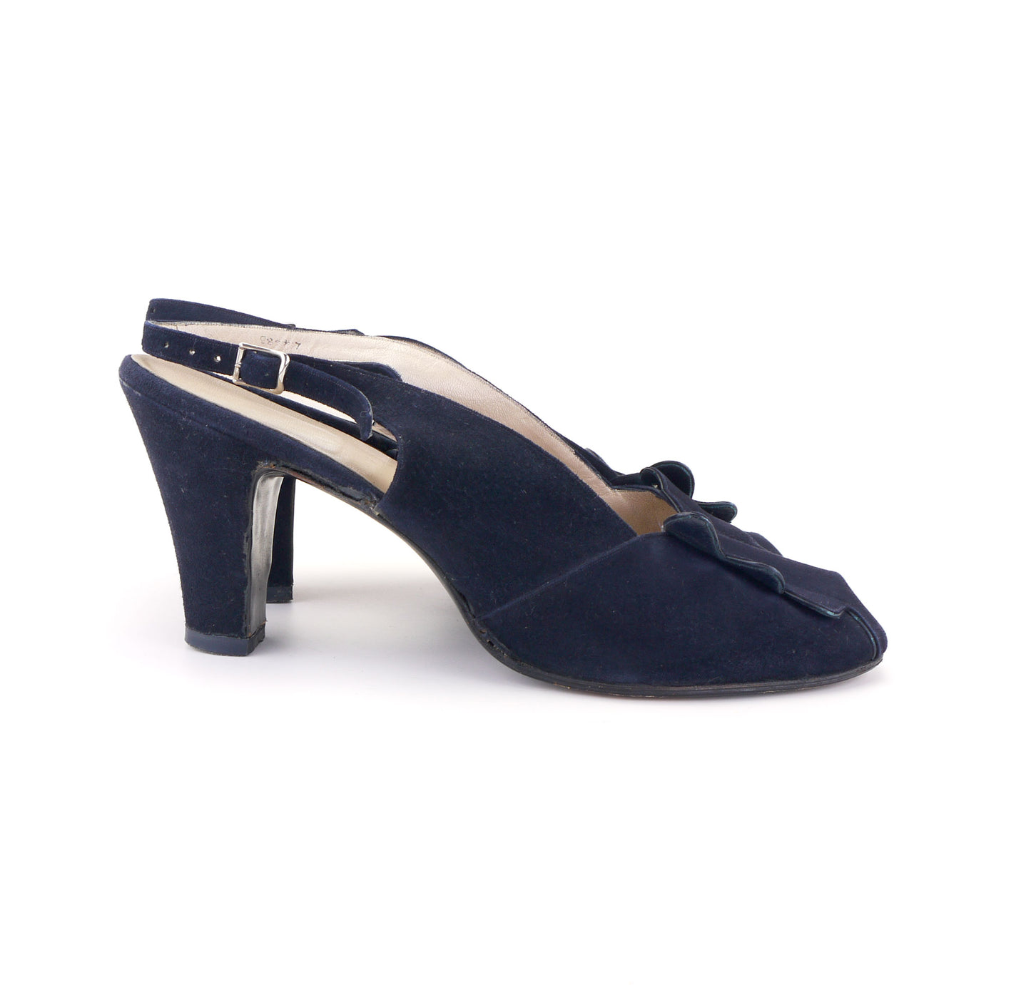 1940s Lotus Navy Suede Slingbacks and Bag UK 8