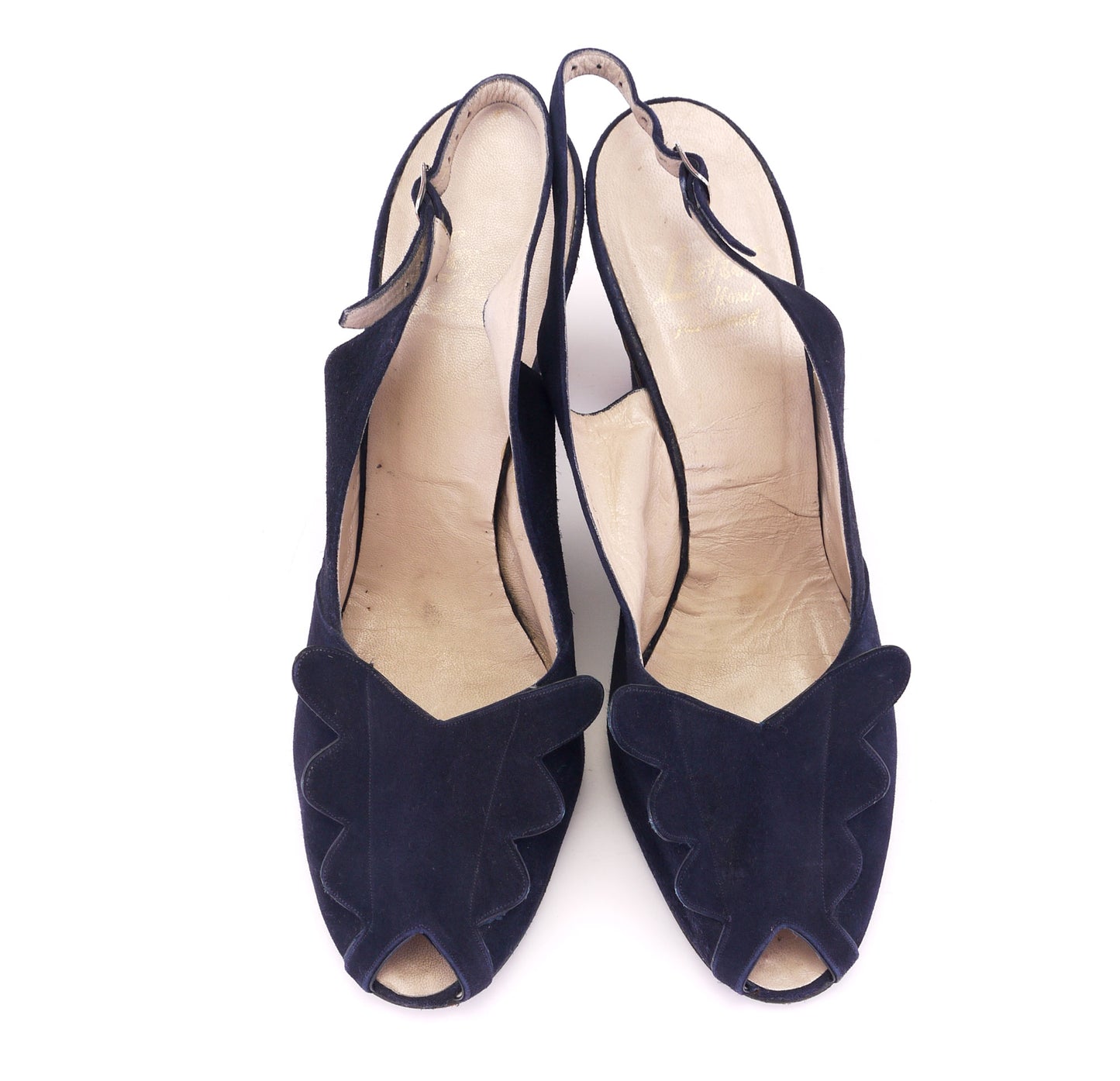 1940s Lotus Navy Suede Slingbacks and Bag UK 8
