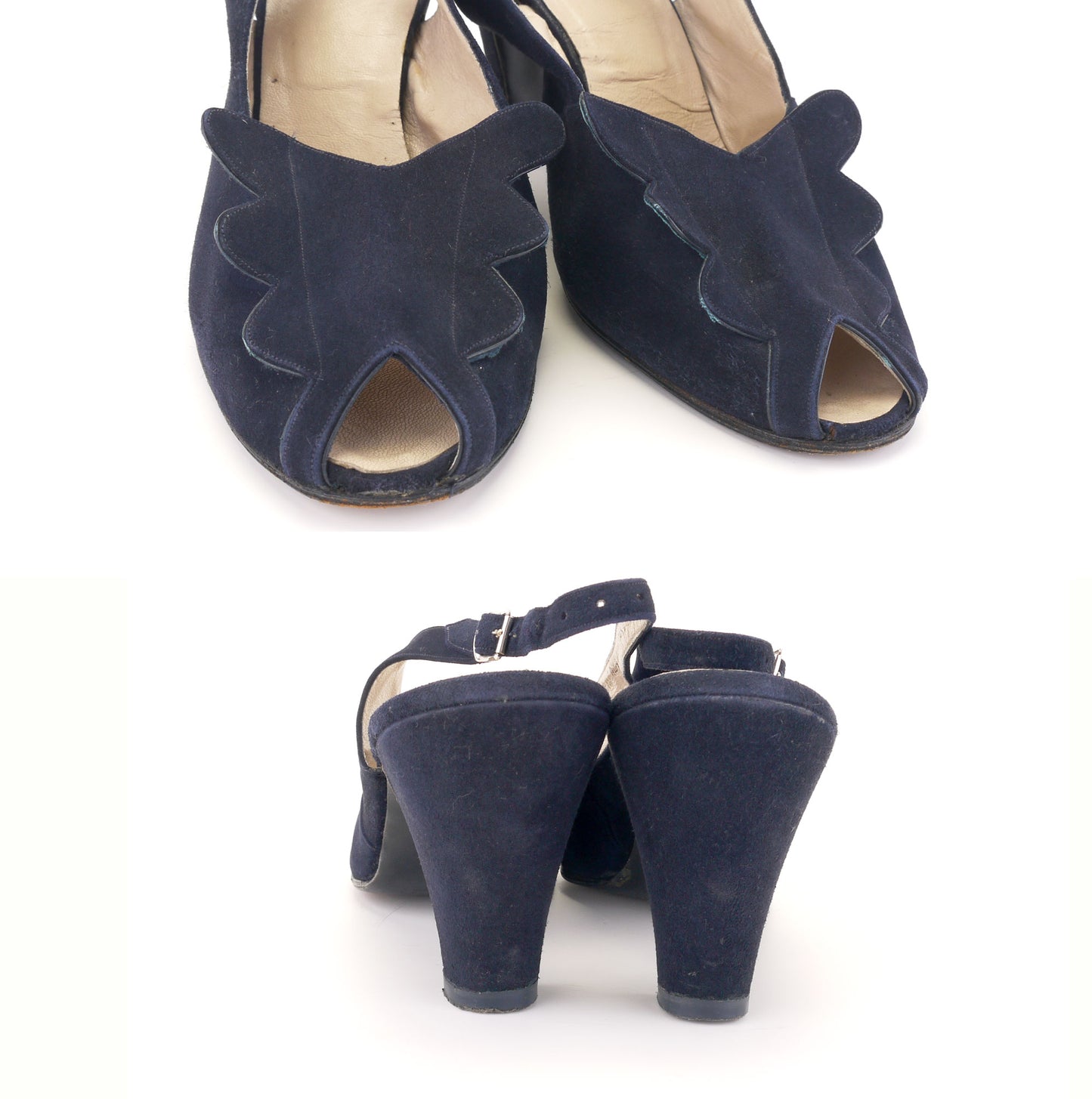 1940s Lotus Navy Suede Slingbacks and Bag UK 8
