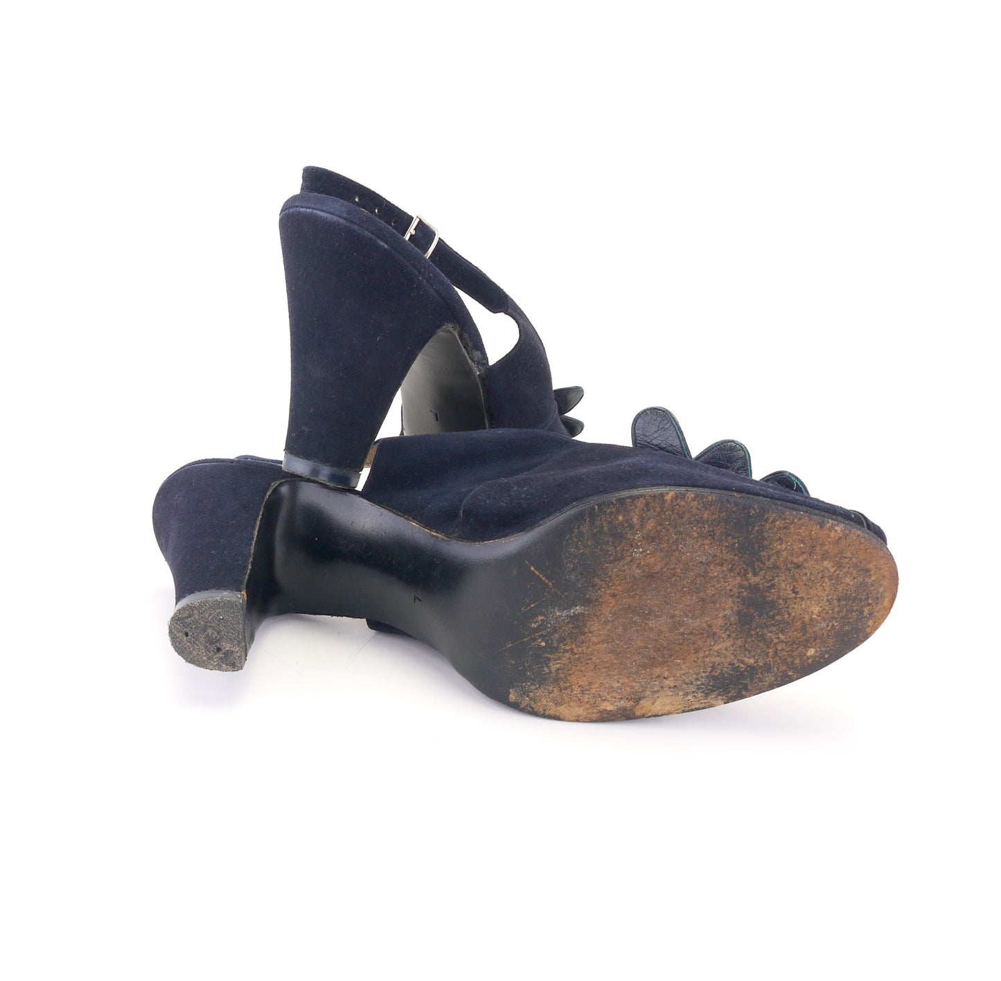 1940s Lotus Navy Suede Slingbacks and Bag UK 8