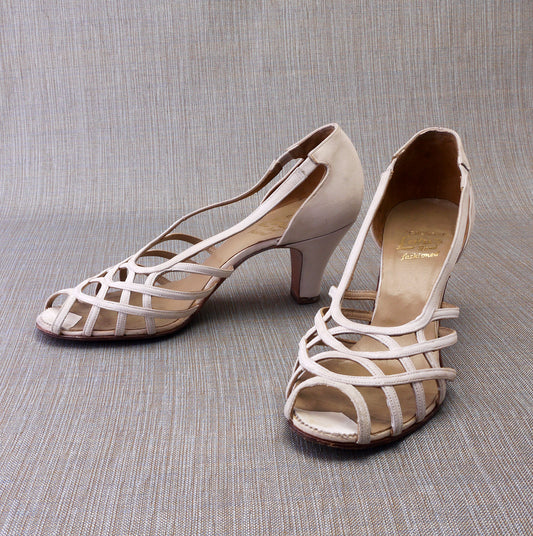 White 1950s Nubuck Sandals by Lotus UK 3.5