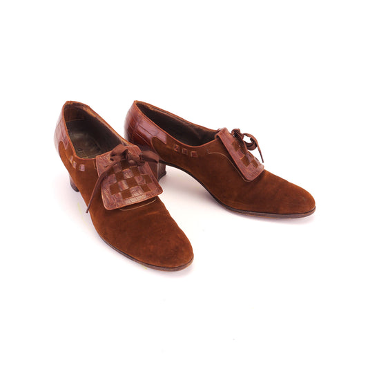 1930s Tan Lace Up Shoes by Manfield UK 8