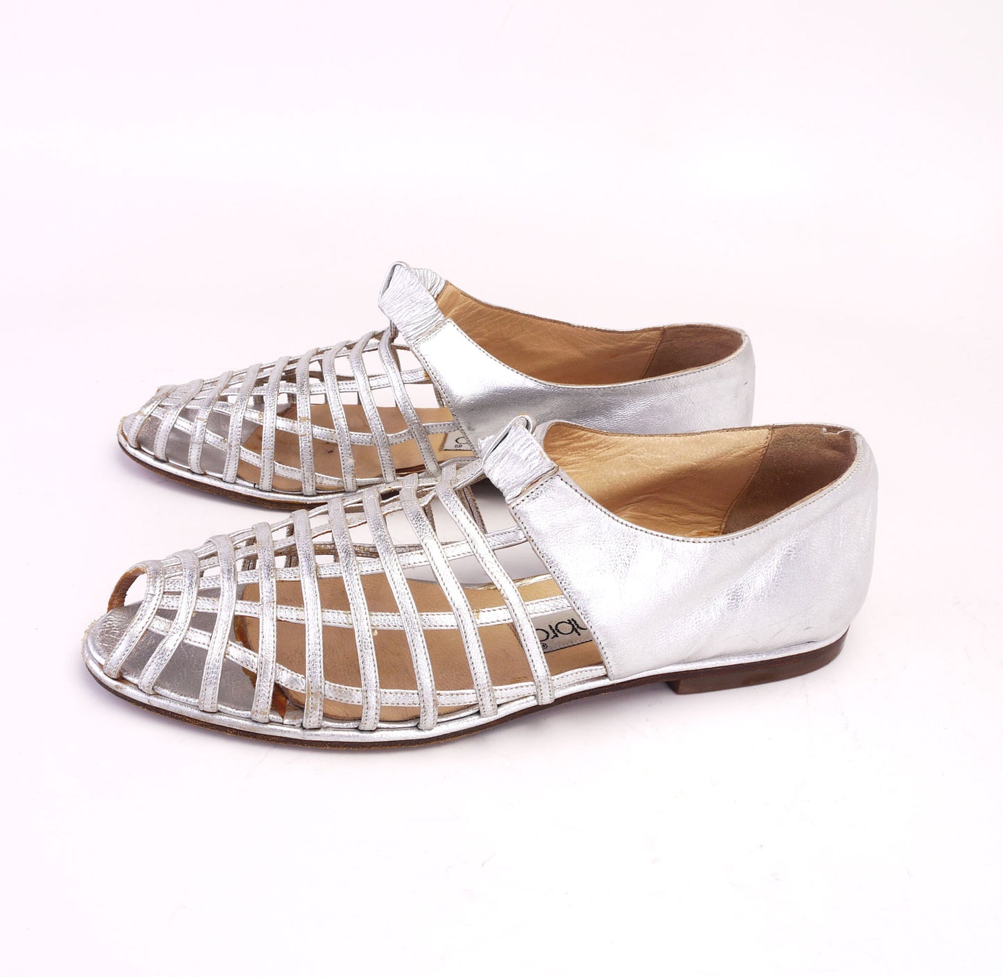 Late 80s Caged Silver Nello Nembro Flat Sandals UK 3
