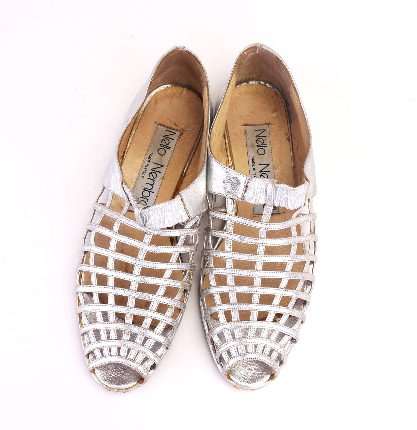 Late 80s Caged Silver Nello Nembro Flat Sandals UK 3