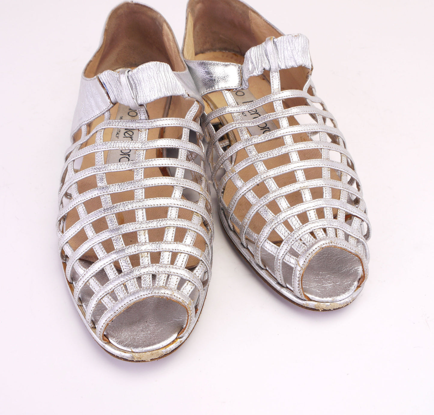 Late 80s Caged Silver Nello Nembro Flat Sandals UK 3