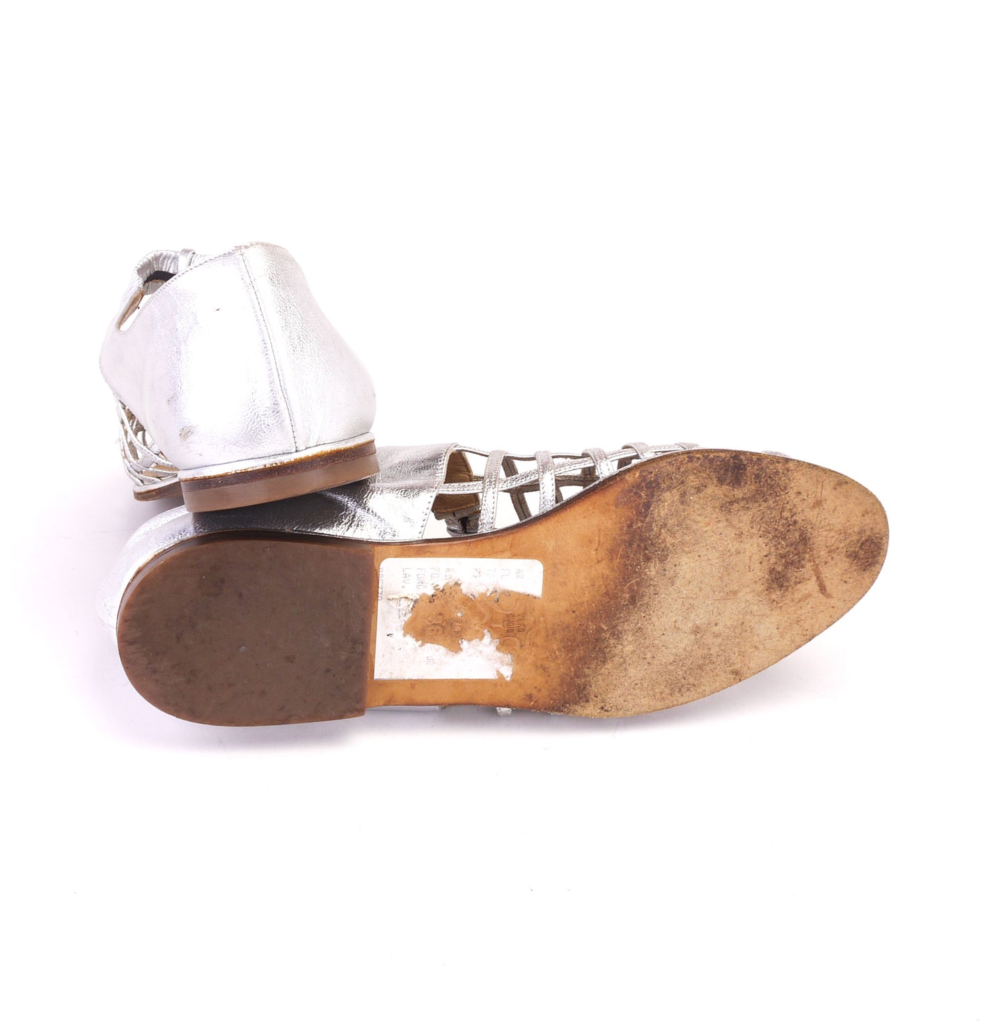 Late 80s Caged Silver Nello Nembro Flat Sandals UK 3