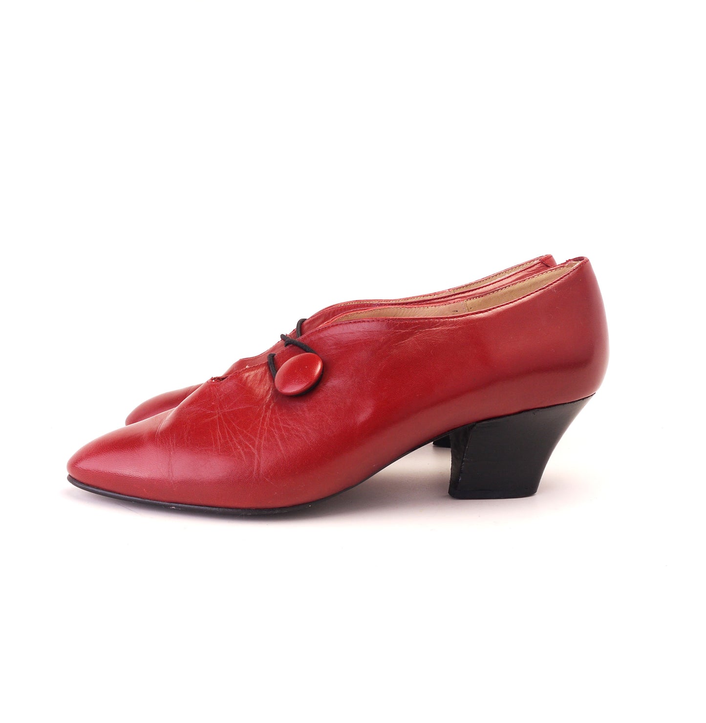 Next 1980s Cherry Red Pumps W Big Button UK 5