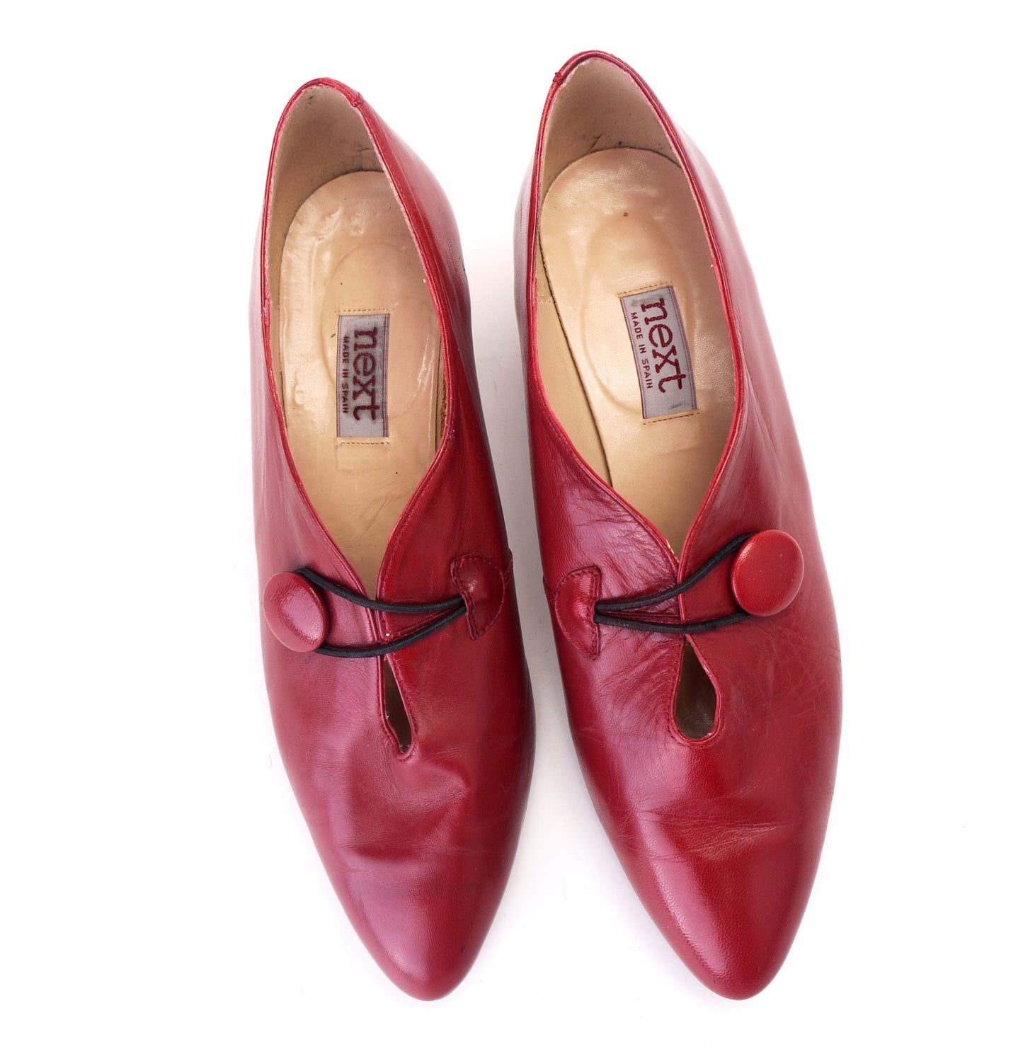 Next 1980s Cherry Red Pumps W Big Button UK 5