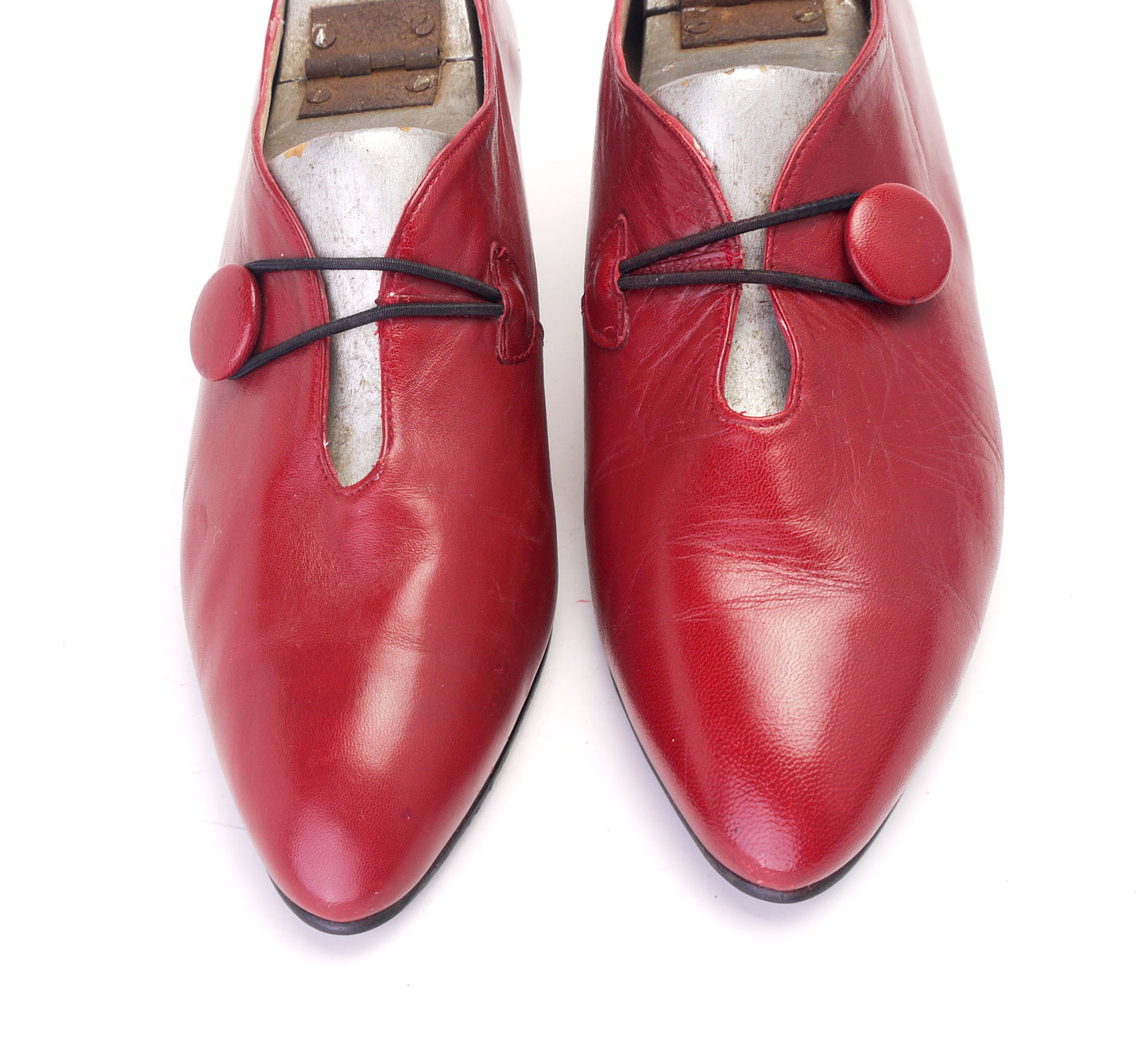 Next 1980s Cherry Red Pumps W Big Button UK 5