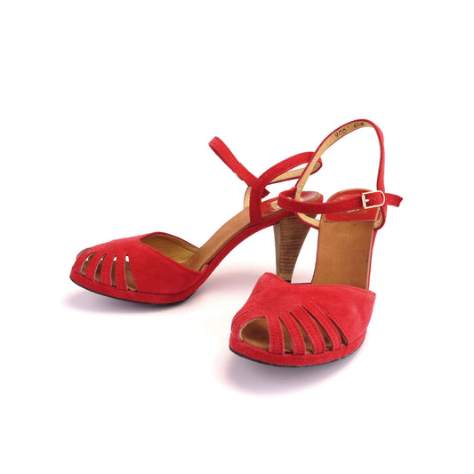 1970s Pierre Cardin Gloved Red Platform Sandals UK 4