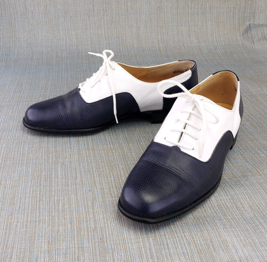 1980s Navy & White Lace Up Spectators by Pindiere UK 5