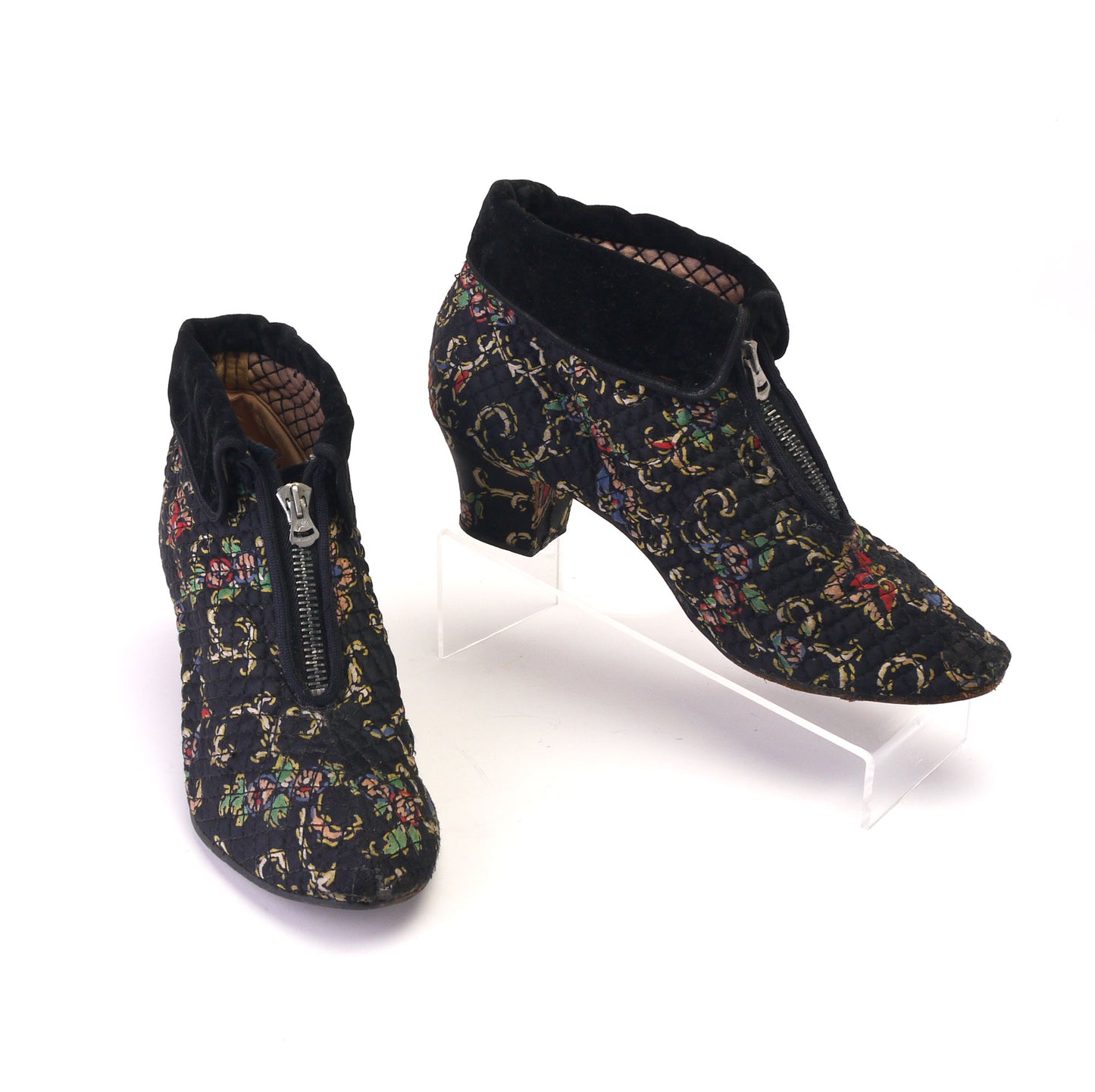 1930s Floral Quilted Bootee Slippers UK 3