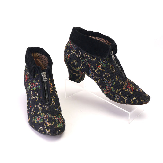 1930s Floral Quilted Bootee Slippers UK 3