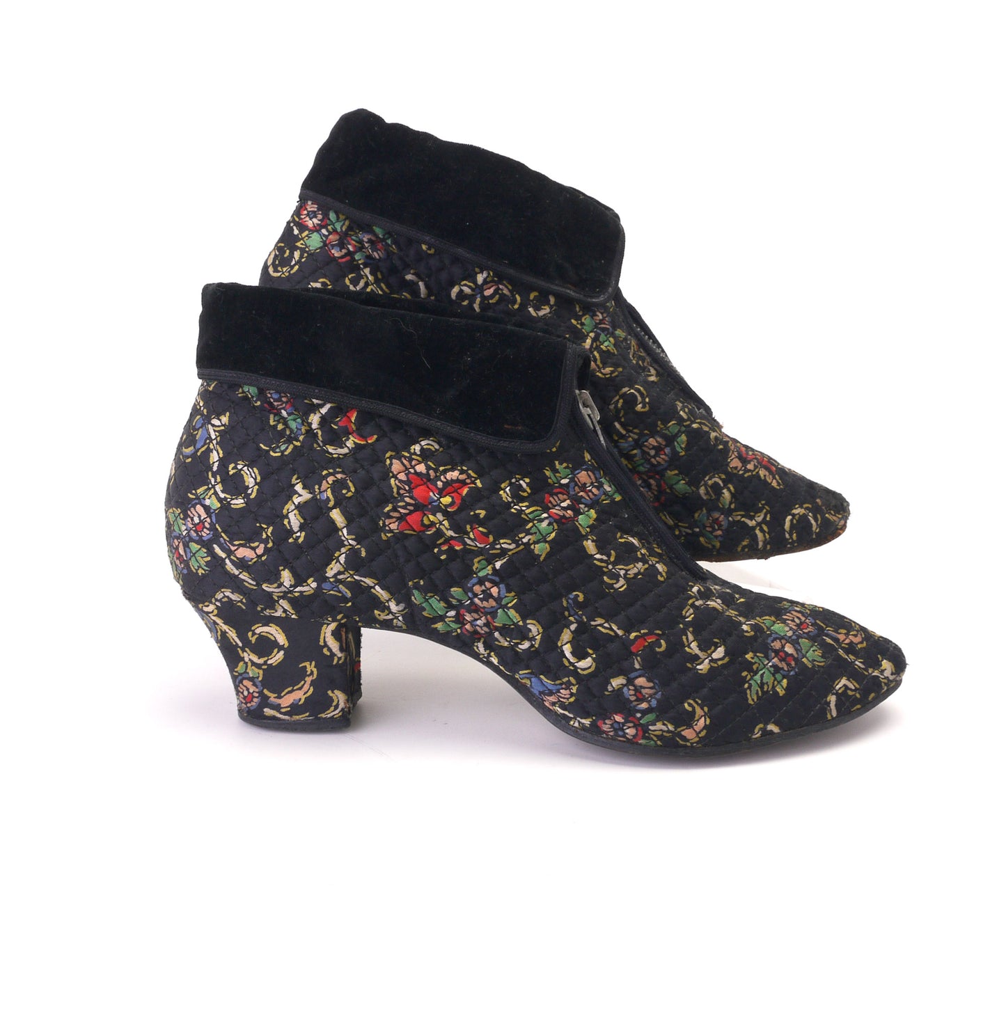 1930s Floral Quilted Bootee Slippers UK 3