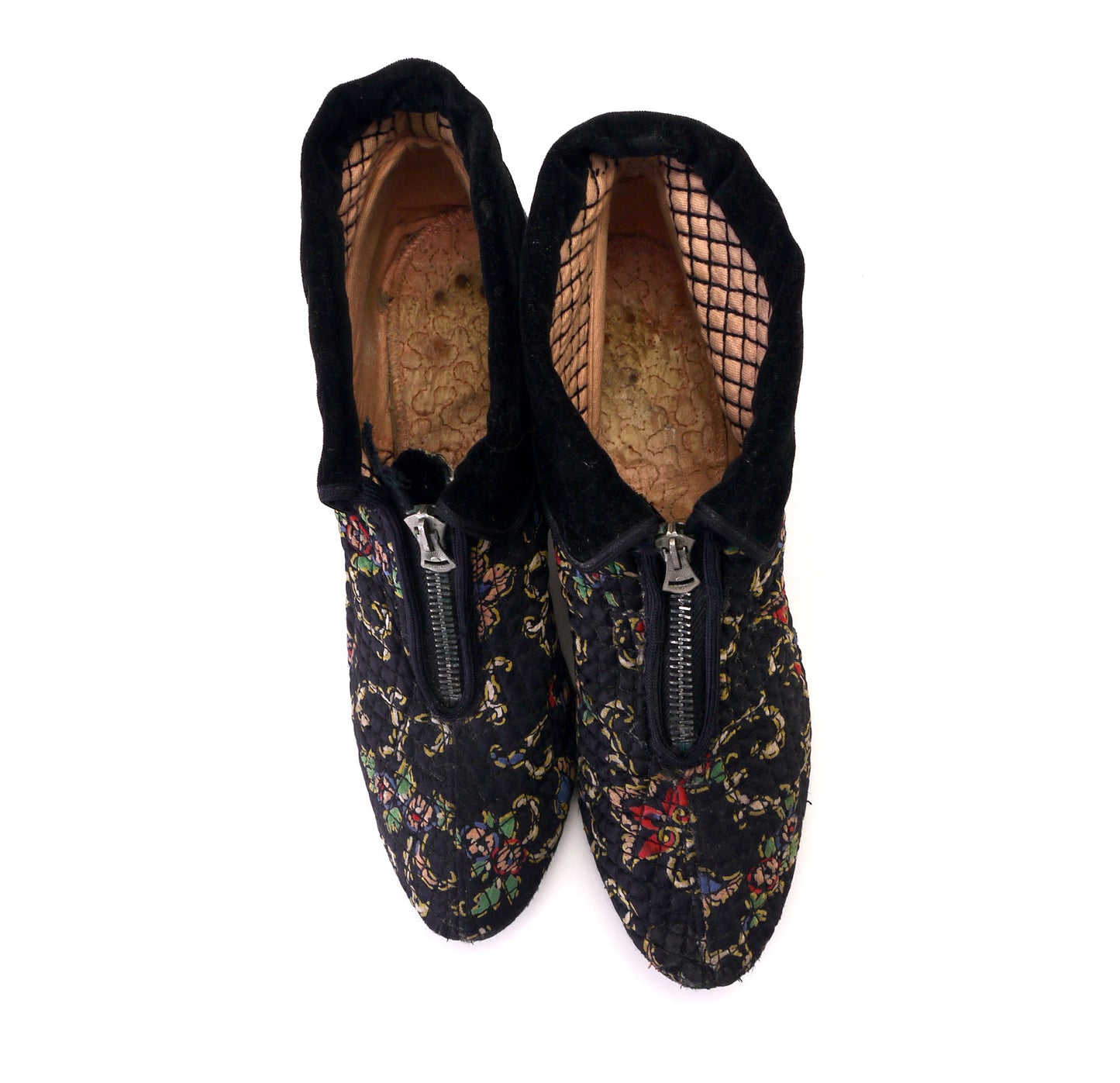 1930s Floral Quilted Bootee Slippers UK 3