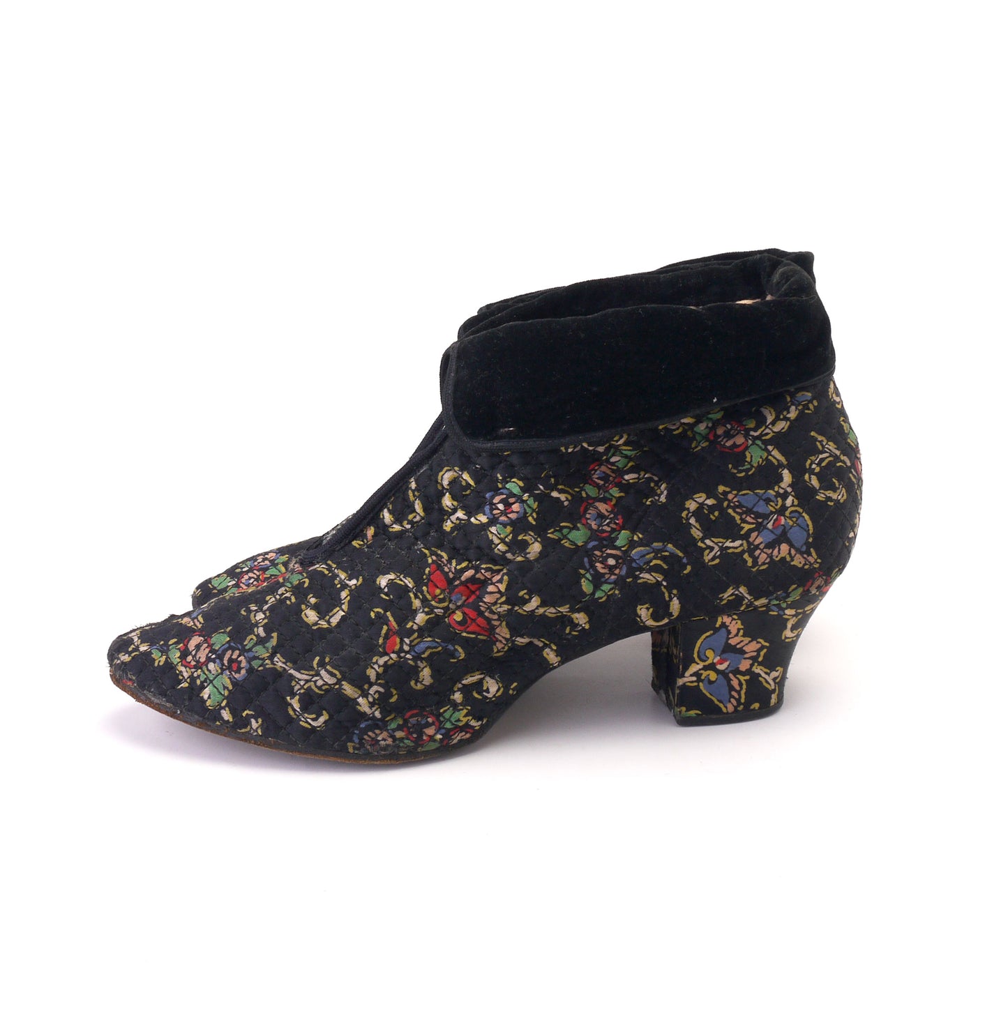 1930s Floral Quilted Bootee Slippers UK 3
