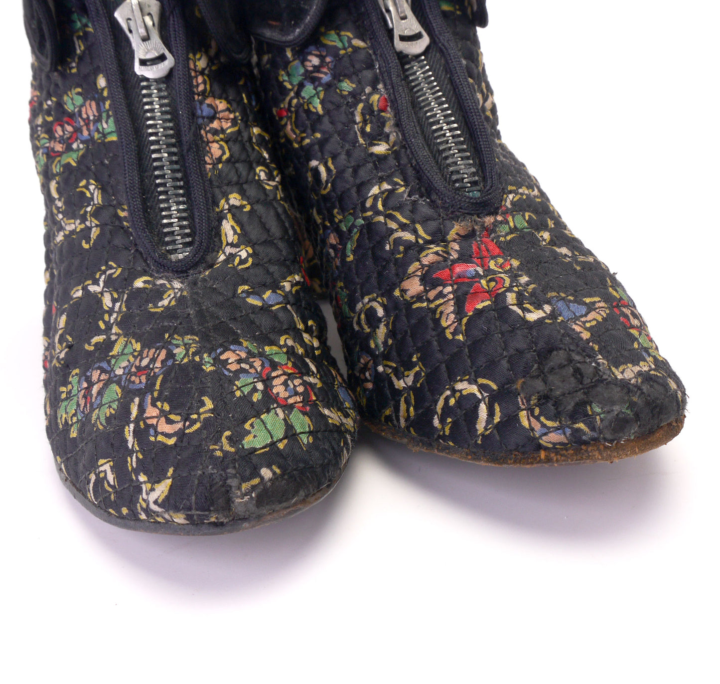 1930s Floral Quilted Bootee Slippers UK 3