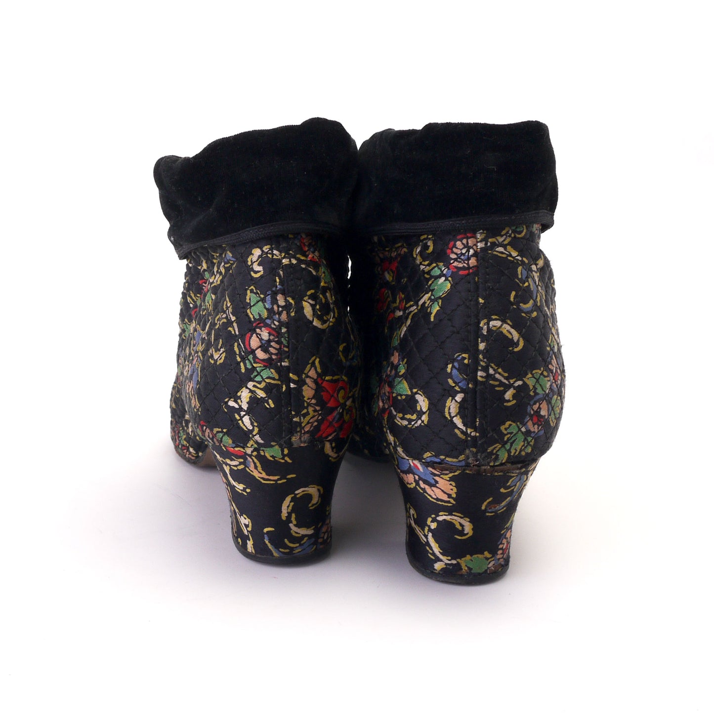 1930s Floral Quilted Bootee Slippers UK 3