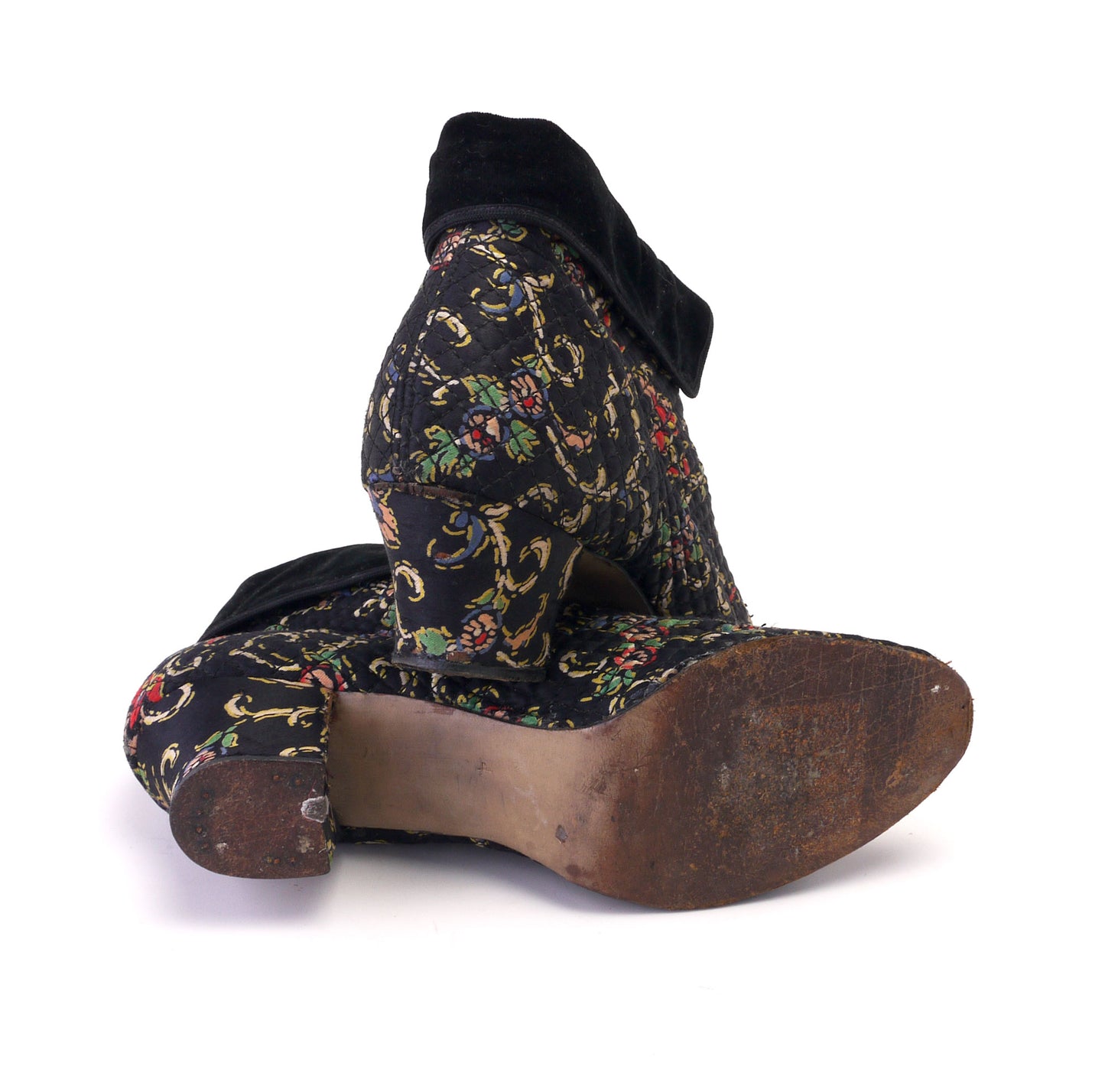 1930s Floral Quilted Bootee Slippers UK 3
