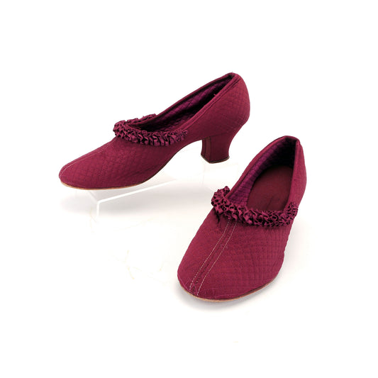 1930s Quilted Wine Bedroom Slippers UK 5