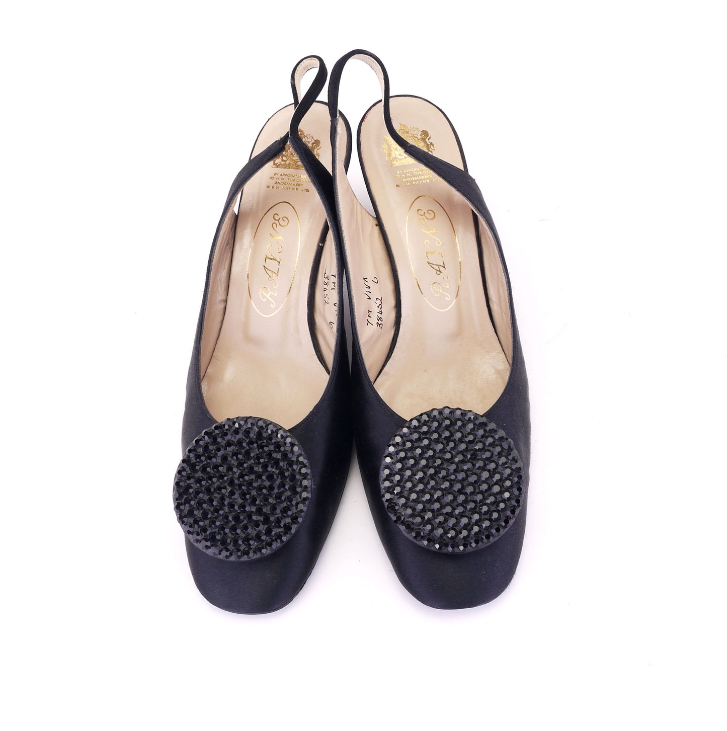 Rayne Black Silk With Rhinestones 1960s Slingbacks UK 4.5