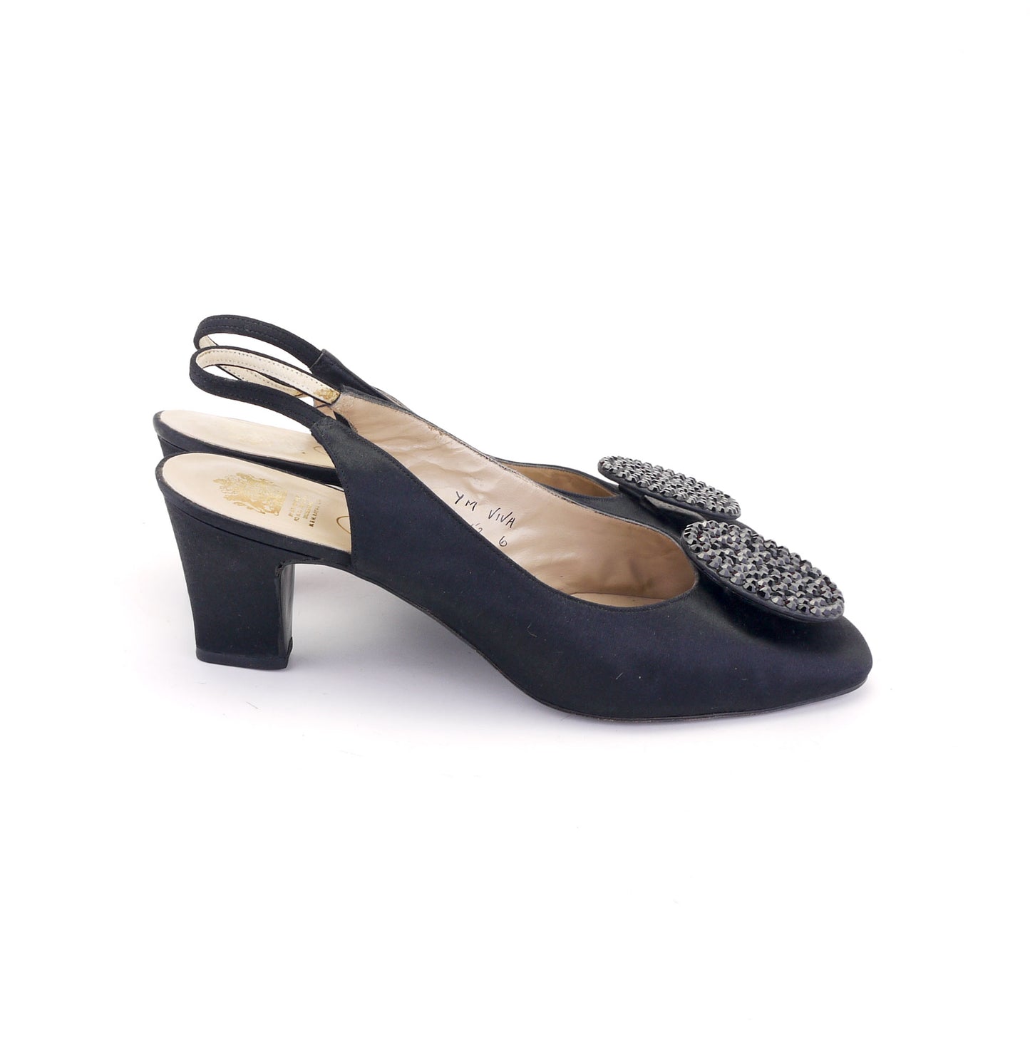 Rayne Black Silk With Rhinestones 1960s Slingbacks UK 4.5