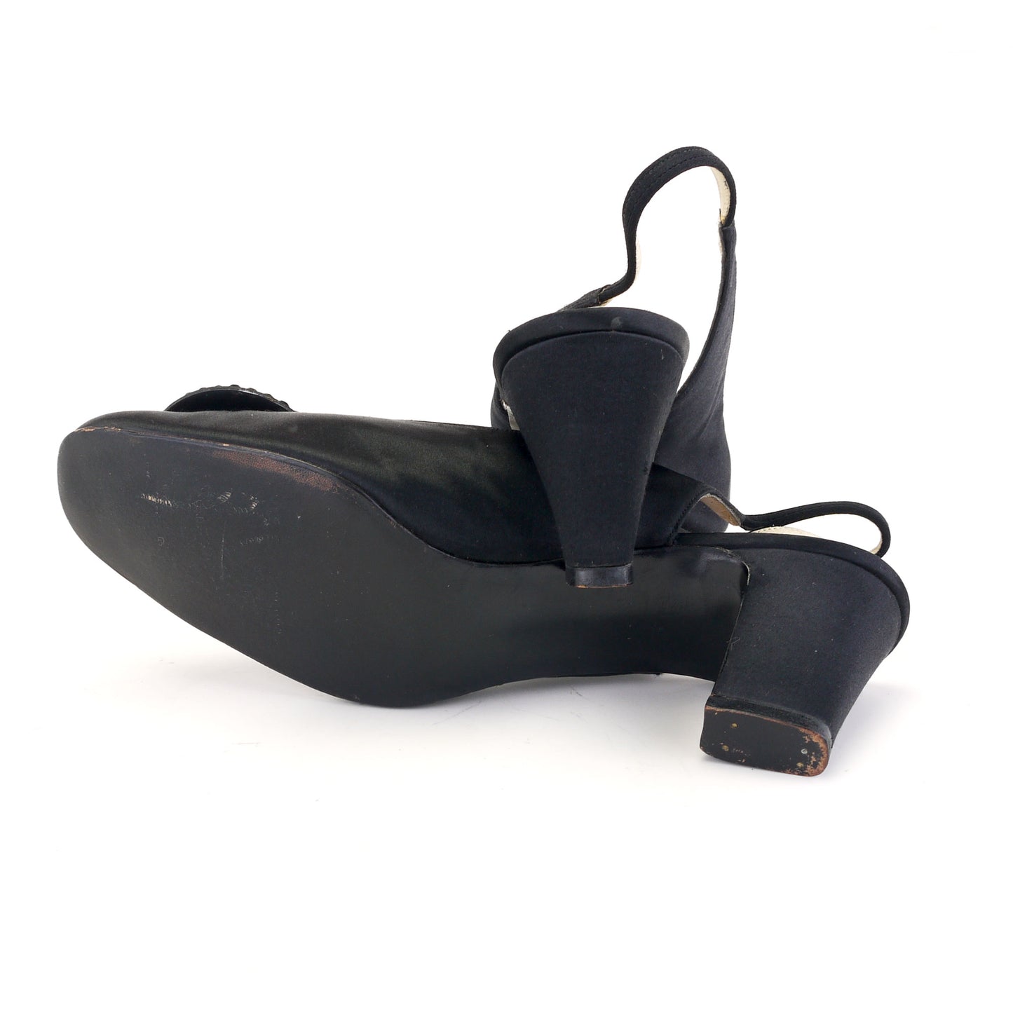 Rayne Black Silk With Rhinestones 1960s Slingbacks UK 4.5