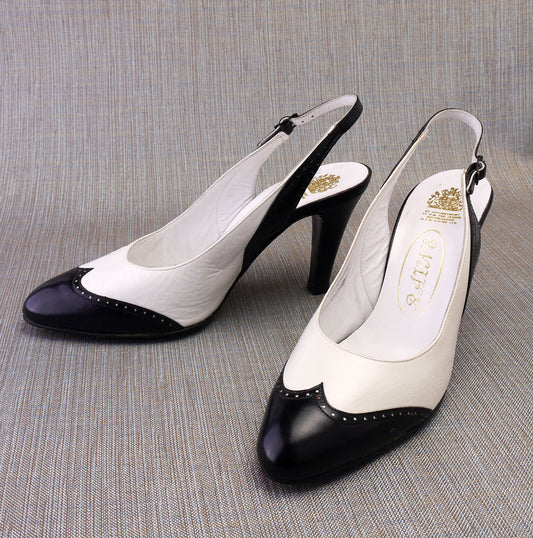 1980s Deadstock Rayne B&W Slingbacks UK 4.5