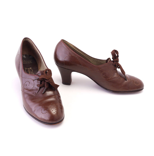 1950s Russell & Bromley Brown Heeled Derbies UK 4.5
