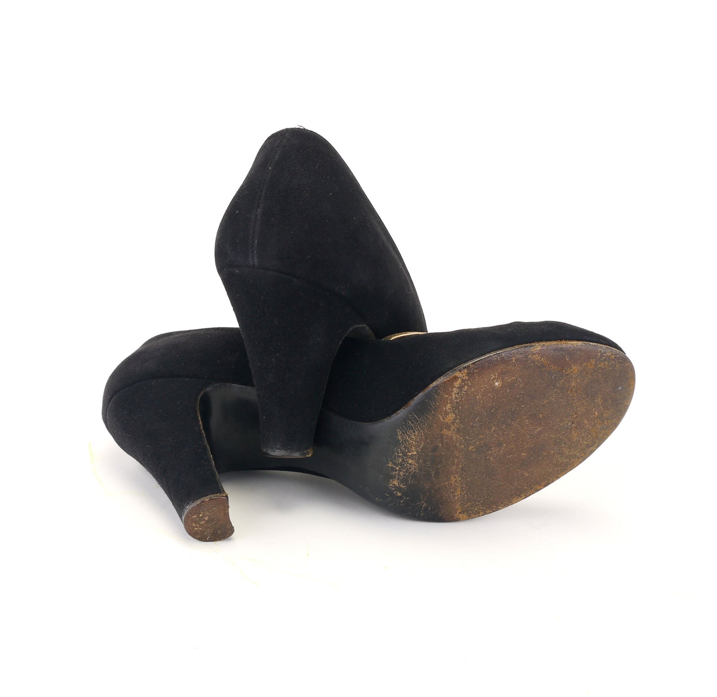 1940s / 50s Black n Gold Peep Toe Pumps by Russell & Bromley UK 5