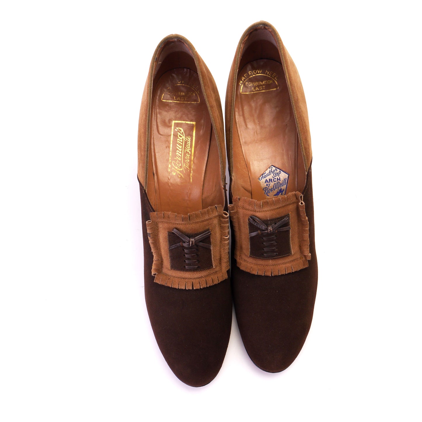 Gorgeous 1930s Brown & Sand Rice O'Neill Pumps UK 6N