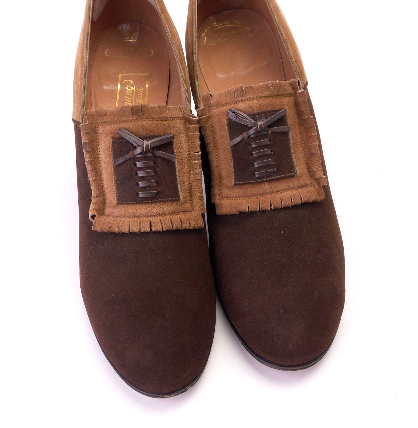 Gorgeous 1930s Brown & Sand Rice O'Neill Pumps UK 6N