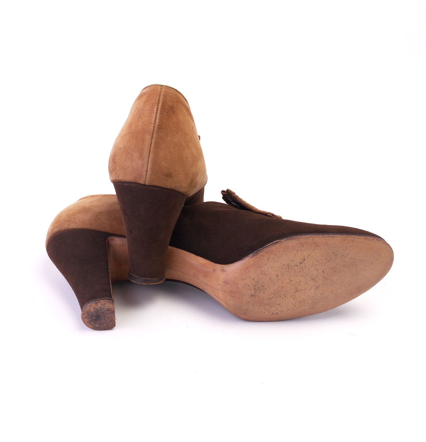 Gorgeous 1930s Brown & Sand Rice O'Neill Pumps UK 6N