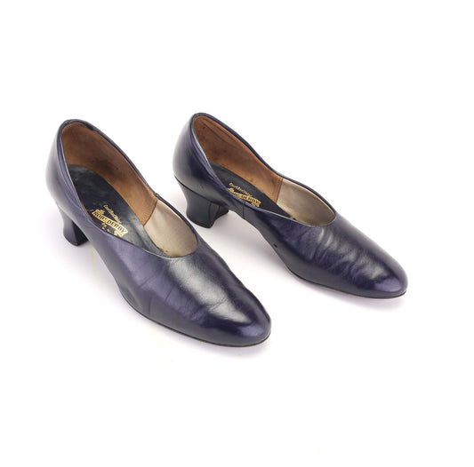 1930s Navy Leather Grecian Slippers by Robt Derby UK 5