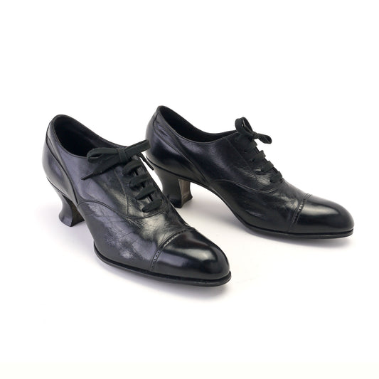Edwardian Teens 20s Unworn Black Oxfords UK 3.5