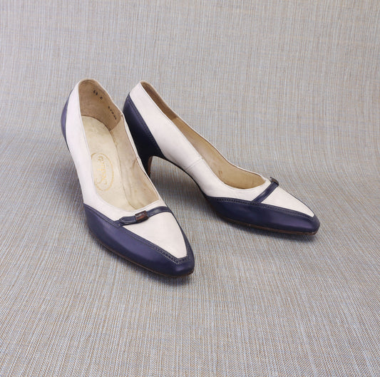 Unworn Navy & White 1960s Pumps by Seducta UK 4