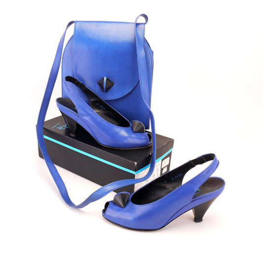 Seducta Blue & Black 1980s Sandals and Bag UK 4.5