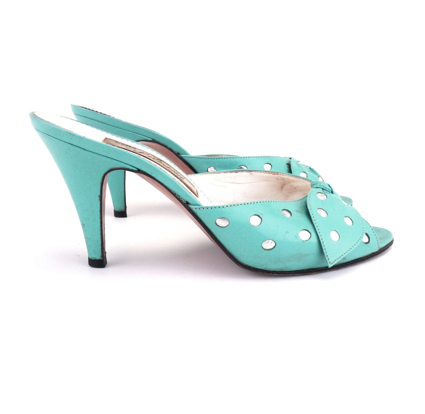 Turquoise & Silver 80s Polka Dot Mules by Silvana UK 5