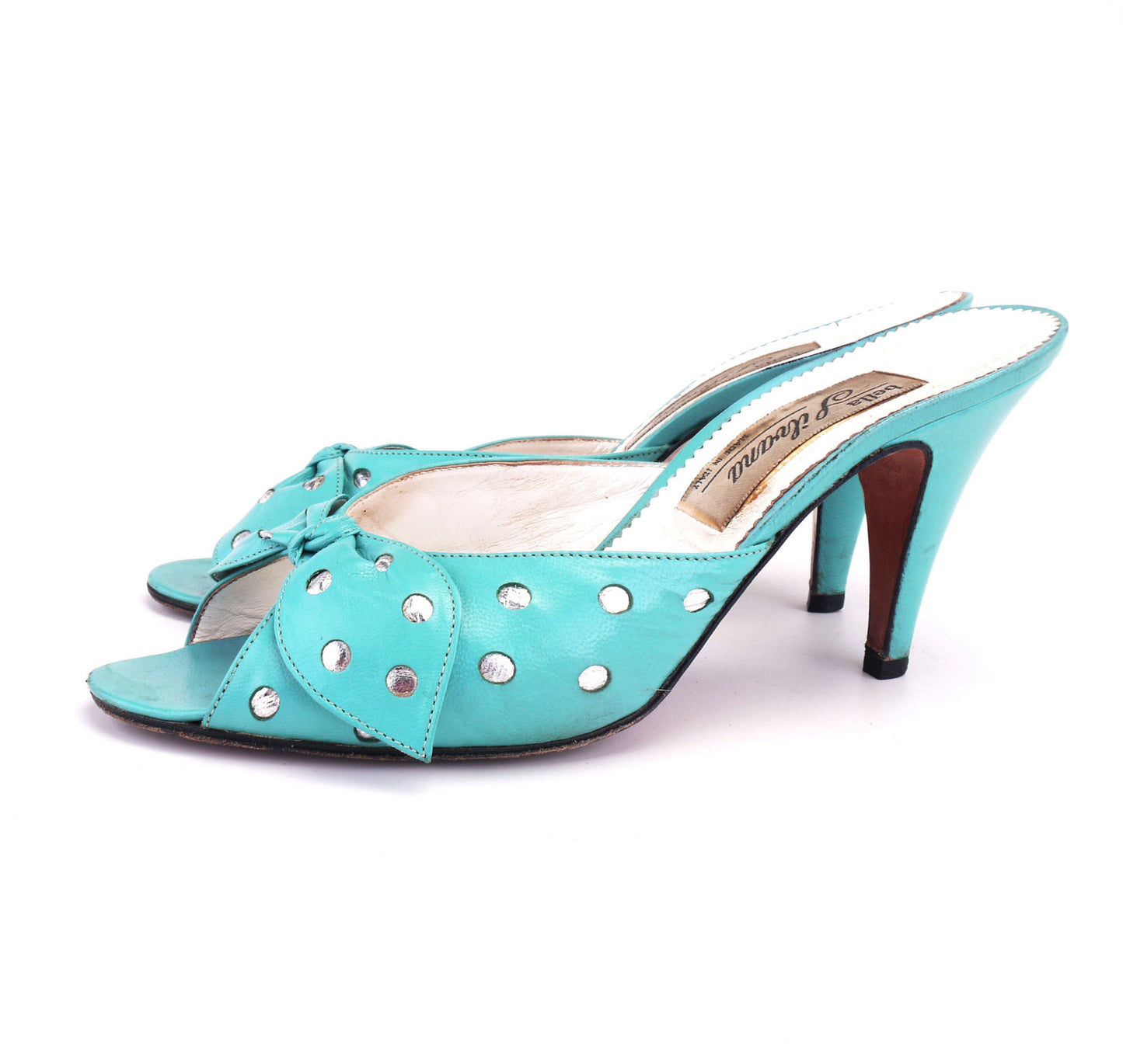 Turquoise & Silver 80s Polka Dot Mules by Silvana UK 5