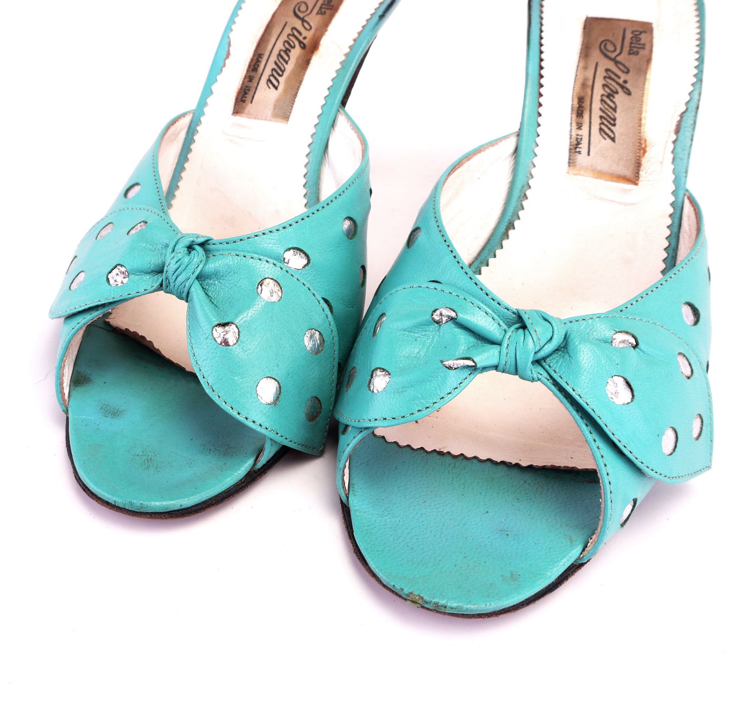 Turquoise & Silver 80s Polka Dot Mules by Silvana UK 5