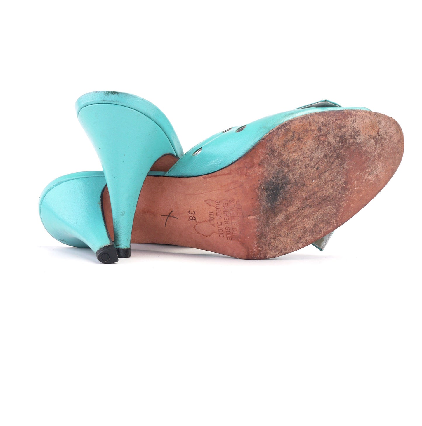 Turquoise & Silver 80s Polka Dot Mules by Silvana UK 5