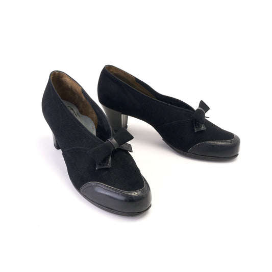 1940s Black Suede Lastex Pumps by Styleez UK 6