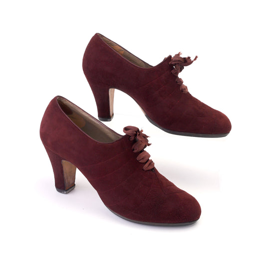 1940s Wine Suede Ghillie Lace Ups by Styleez UK 4.5