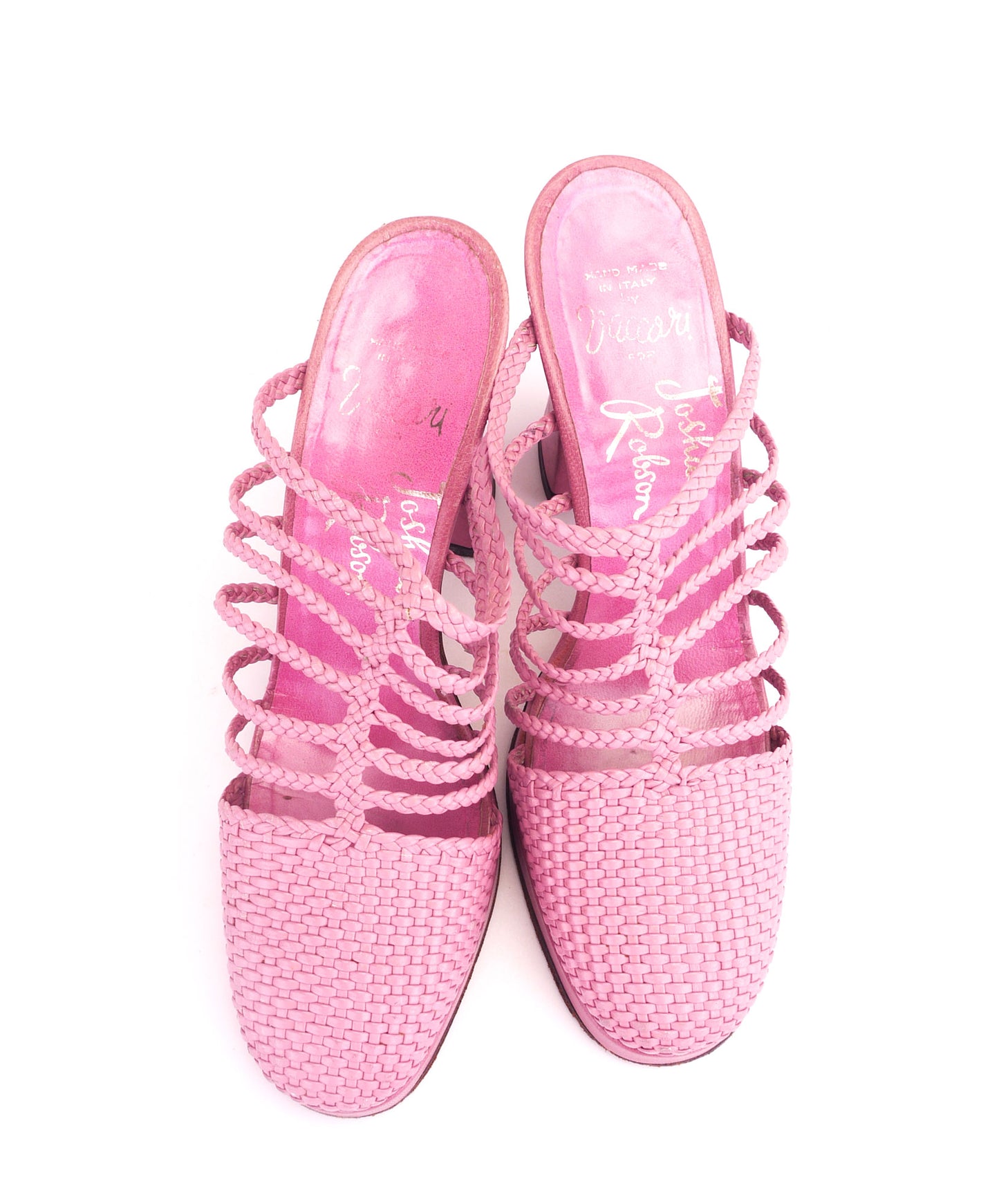 1970s Vaccari Dull Rose Woven Platforms UK 5.5