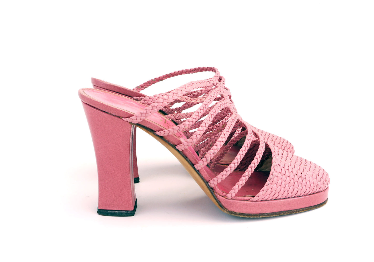 1970s Vaccari Dull Rose Woven Platforms UK 5.5