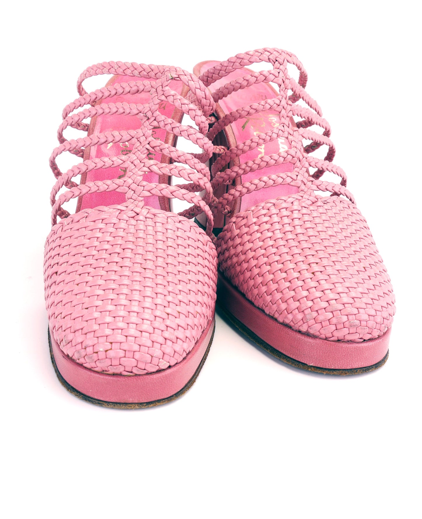1970s Vaccari Dull Rose Woven Platforms UK 5.5