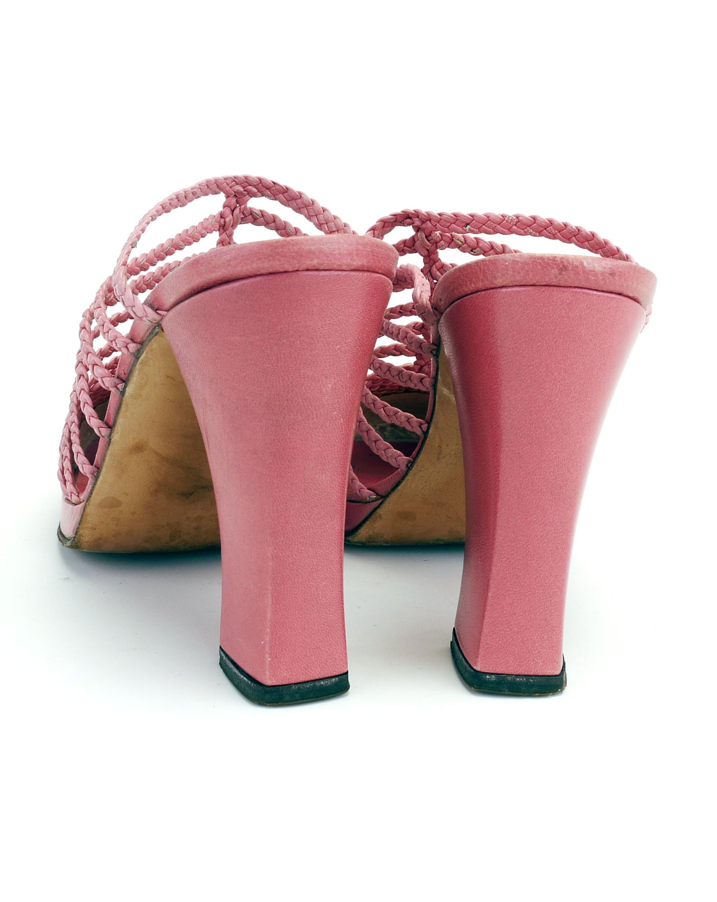 1970s Vaccari Dull Rose Woven Platforms UK 5.5