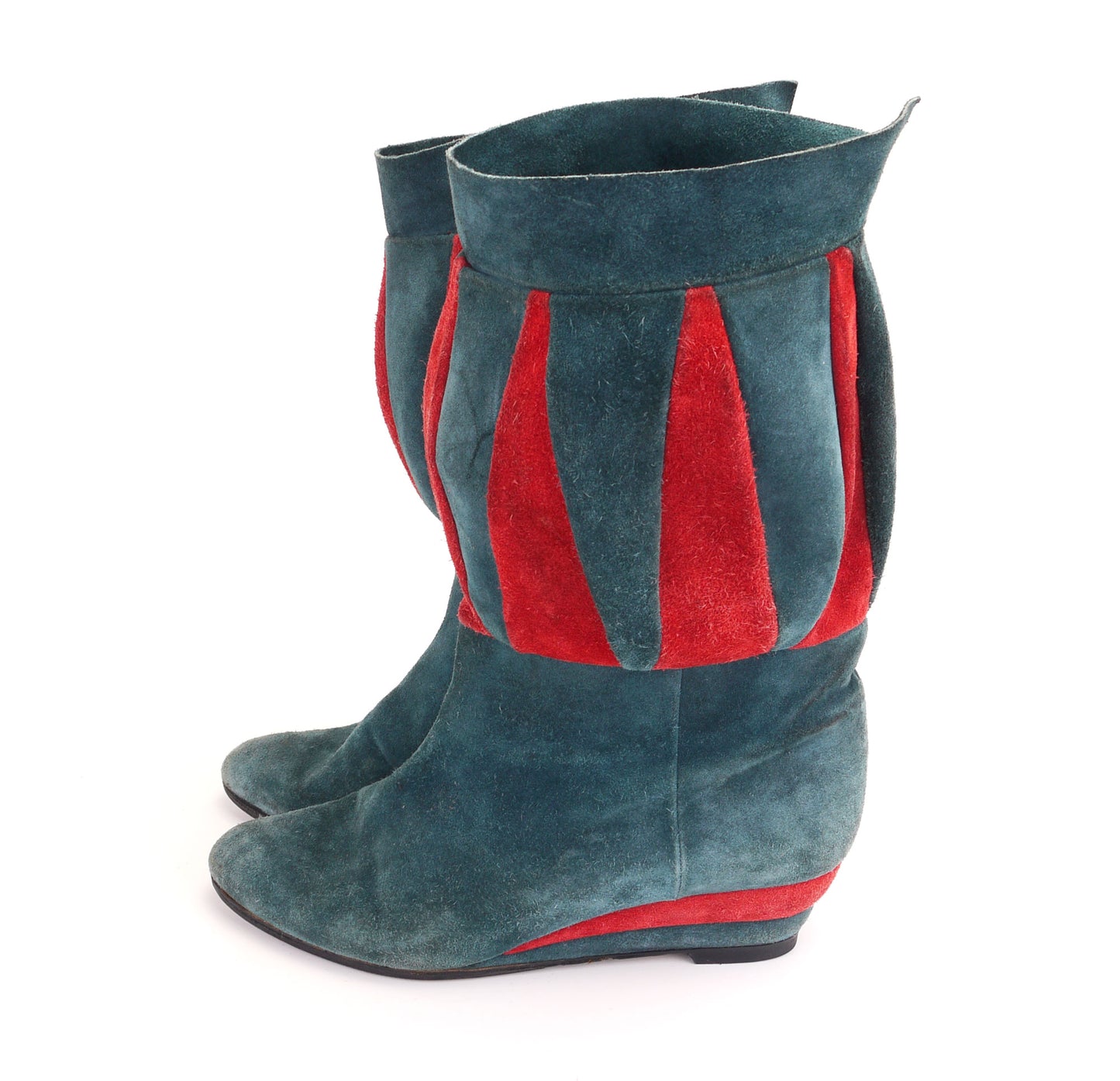 1980s Italian Sea Green & Red Suede Boots UK 4