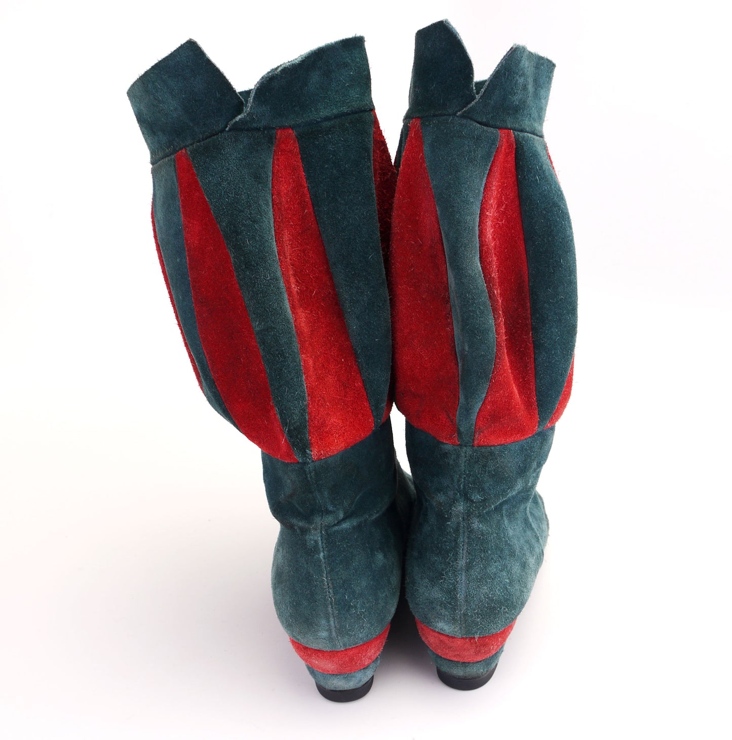 1980s Italian Sea Green & Red Suede Boots UK 4